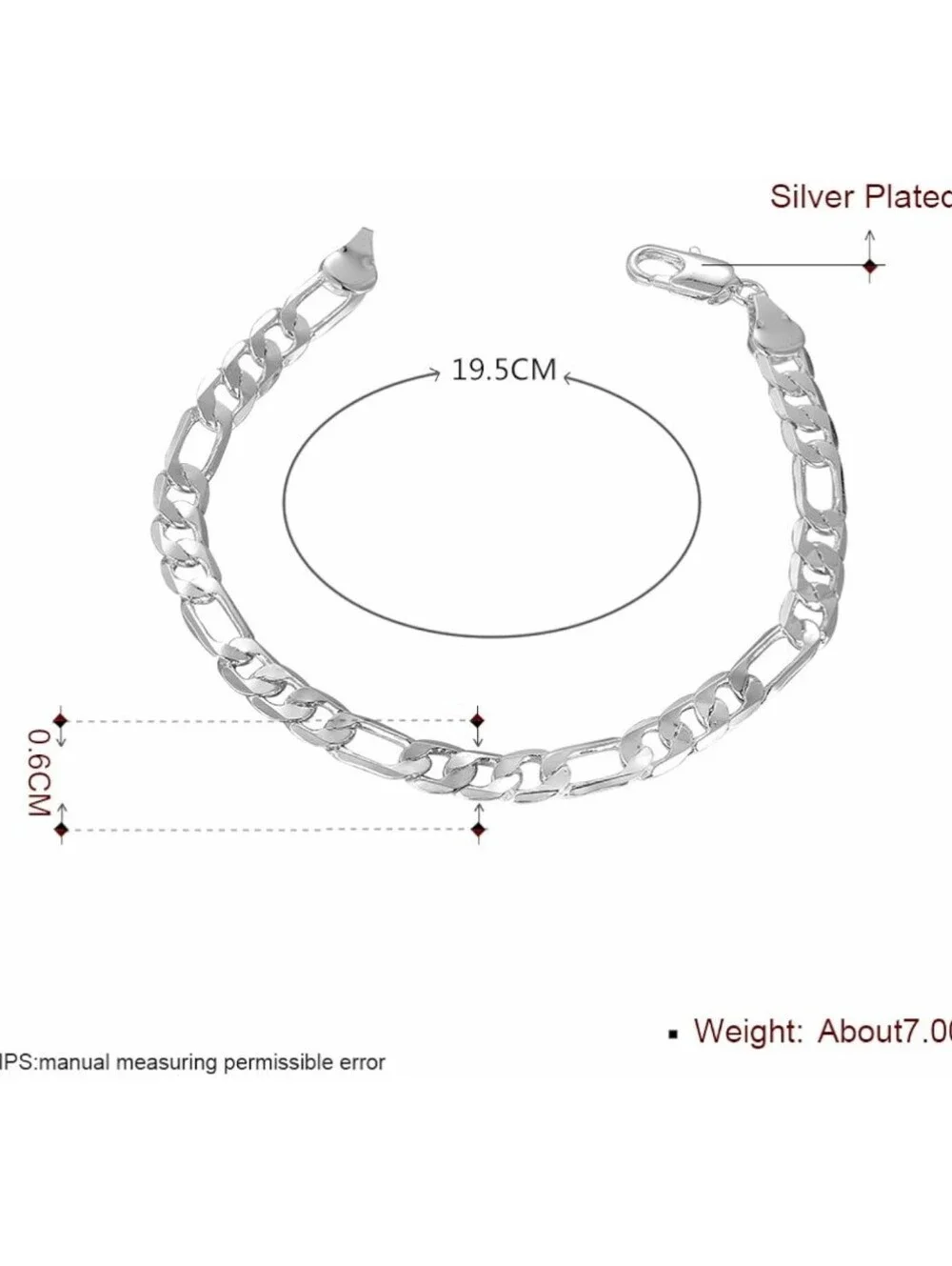 Sterling Silver Figaro Chain Bracelet - Polished Silver